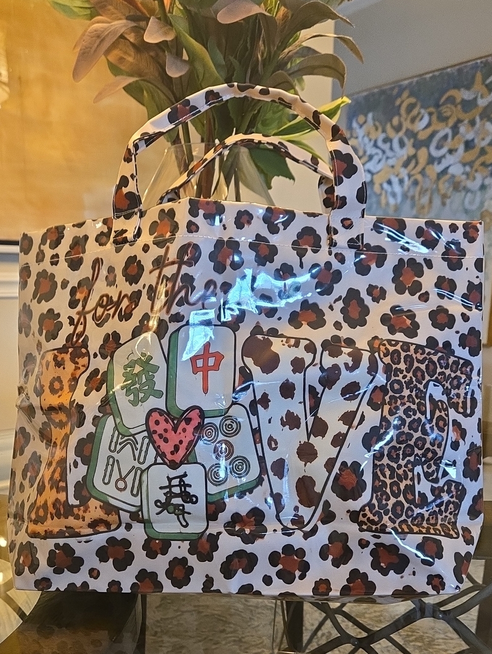 Large 17" Tote Leopard Print Love Asian Theme New Style..great Gift Mahjong - Picture 6 of 6